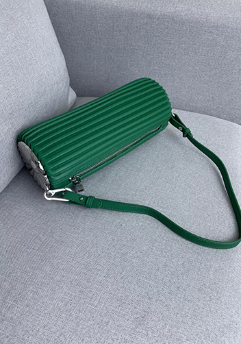 Adrienne Pleated Bracelet Leather Pouch Silver Racing Green