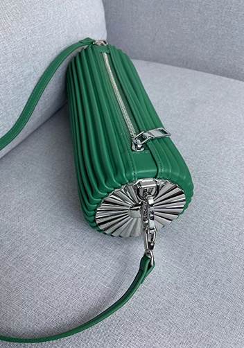 Adrienne Pleated Bracelet Leather Pouch Silver Racing Green