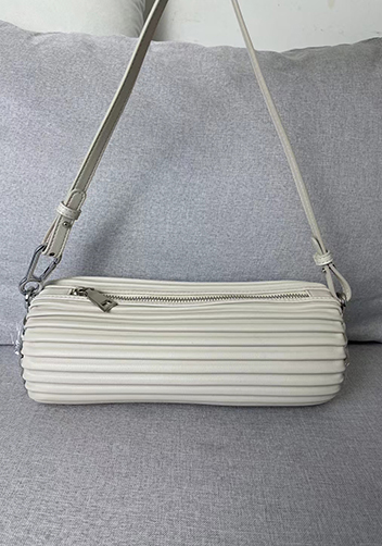Adrienne Pleated Bracelet Leather Pouch Silver White