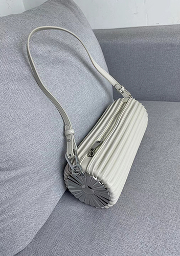 Adrienne Pleated Bracelet Leather Pouch Silver White