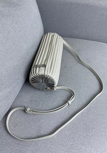 Adrienne Pleated Bracelet Leather Pouch Silver White