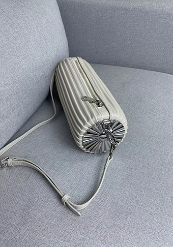 Adrienne Pleated Bracelet Leather Pouch Silver White