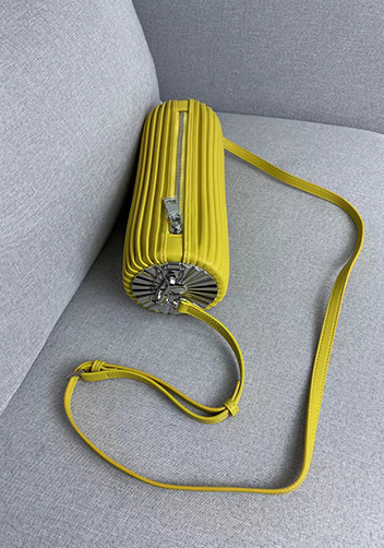 Adrienne Pleated Bracelet Leather Pouch Silver Yellow