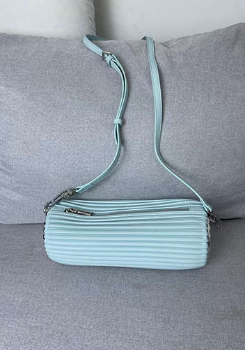 Adrienne Pleated Bracelet Leather Pouch Silver Light Blue