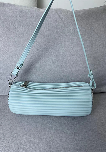 Adrienne Pleated Bracelet Leather Pouch Silver Light Blue