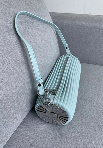 Adrienne Pleated Bracelet Leather Pouch Silver Light Blue