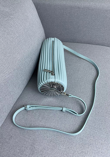 Adrienne Pleated Bracelet Leather Pouch Silver Light Blue