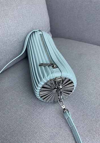 Adrienne Pleated Bracelet Leather Pouch Silver Light Blue