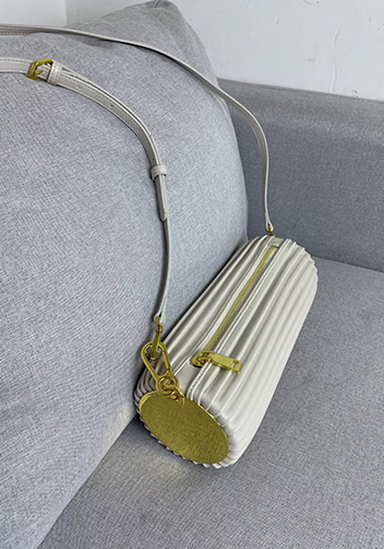 Adrienne Pleated Bracelet Leather Pouch Gold White