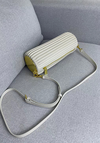 Adrienne Pleated Bracelet Leather Pouch Gold White