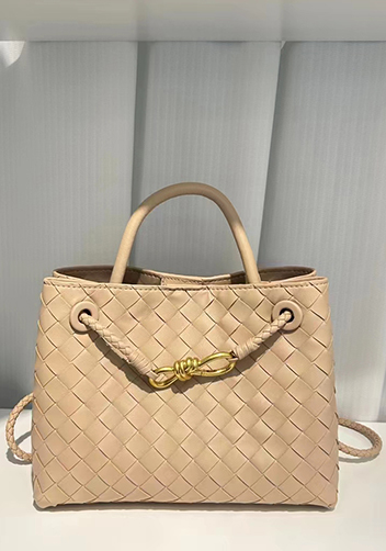 Allegria Woven Large Leather Shoulder Bag Beige