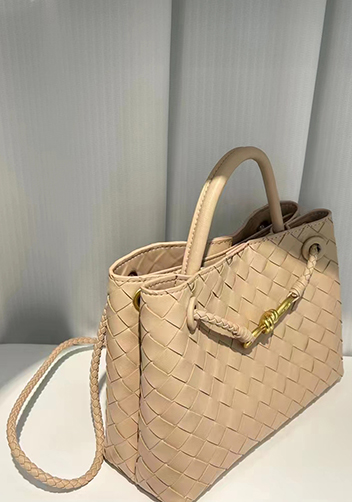 Allegria Woven Large Leather Shoulder Bag Beige