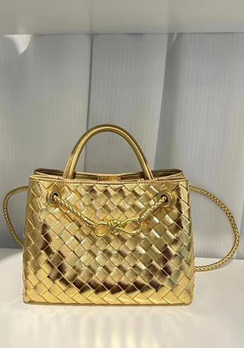 Allegria Woven Large Leather Shoulder Bag Gold
