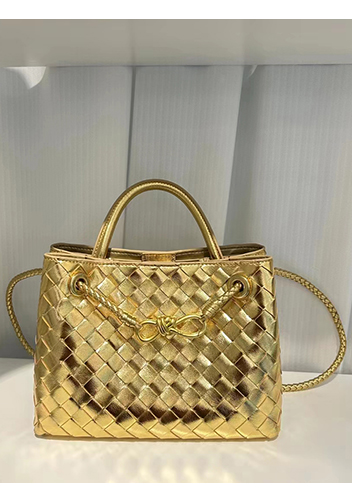 Allegria Woven Large Leather Shoulder Bag Gold