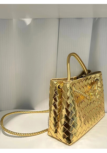 Allegria Woven Large Leather Shoulder Bag Gold