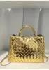 Allegria Woven Large Leather Shoulder Bag Gold