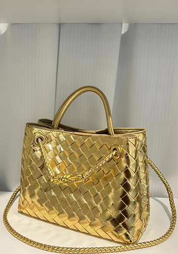 Allegria Woven Large Leather Shoulder Bag Gold