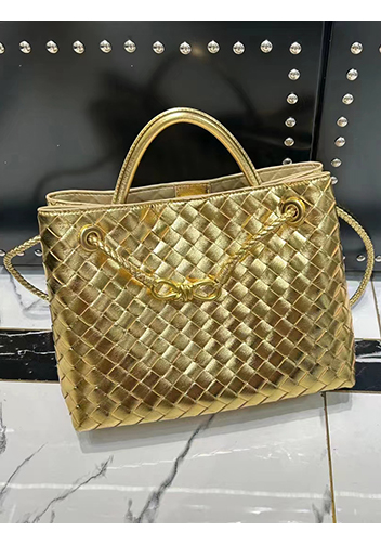 Allegria Woven Large Leather Shoulder Bag Gold