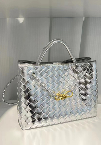 Allegria Woven Large Leather Shoulder Bag Silver