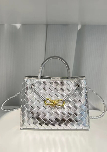 Allegria Woven Large Leather Shoulder Bag Silver