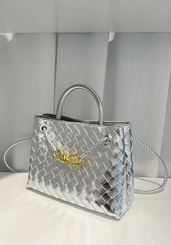 Allegria Woven Large Leather Shoulder Bag Silver