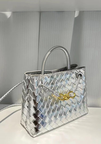 Allegria Woven Large Leather Shoulder Bag Silver