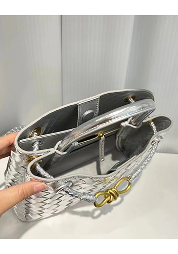 Allegria Woven Large Leather Shoulder Bag Silver