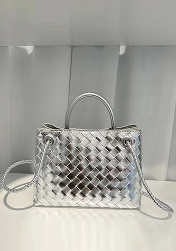 Allegria Woven Large Leather Shoulder Bag Silver