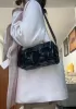 Mia Woven Pleated Leather Medium Shoulder Bag Black