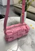 Mia Woven Pleated Leather Medium Shoulder Bag Pink