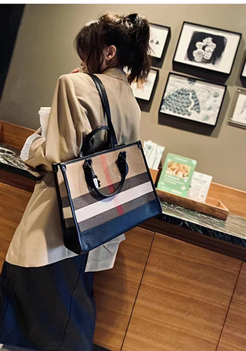 Louisa Canvas Leather Medium Shopping Tote Black