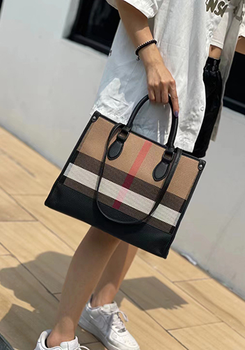 Louisa Canvas Leather Medium Shopping Tote Black