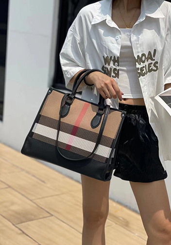 Louisa Canvas Leather Medium Shopping Tote Black