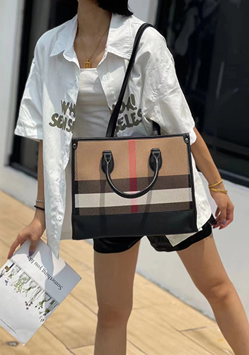 Louisa Canvas Leather Medium Shopping Tote Black