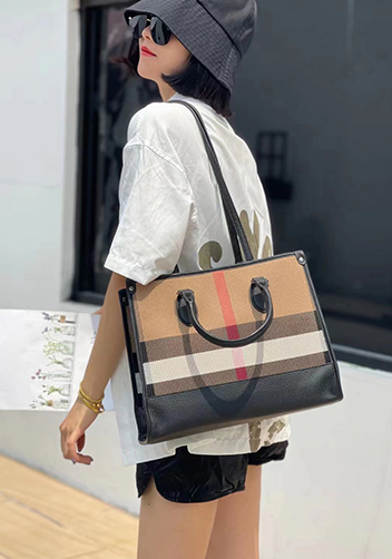 Louisa Canvas Leather Medium Shopping Tote Black