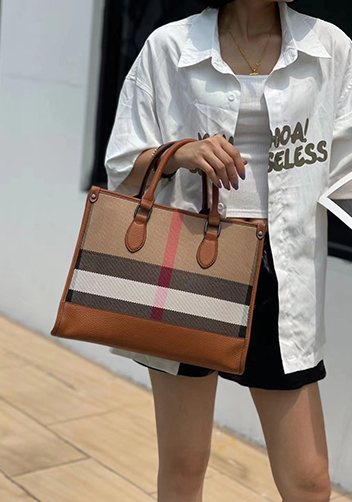 Louisa Canvas Leather Medium Shopping Tote Brown