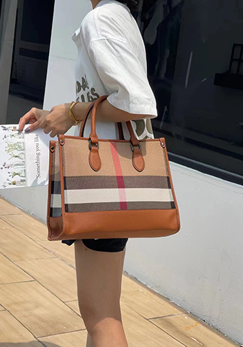 Louisa Canvas Leather Medium Shopping Tote Brown