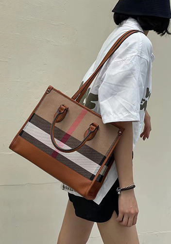 Louisa Canvas Leather Medium Shopping Tote Brown