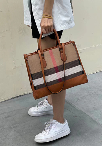 Louisa Canvas Leather Medium Shopping Tote Brown