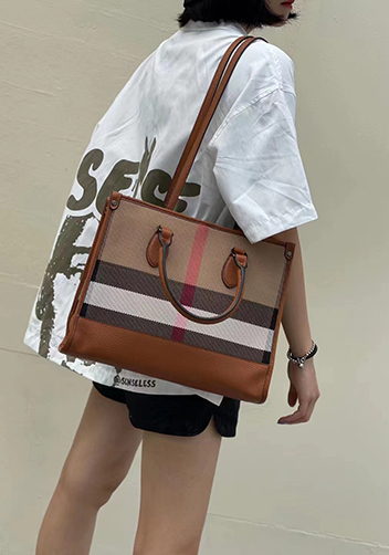 Louisa Canvas Leather Medium Shopping Tote Brown
