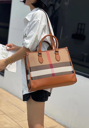 Louisa Canvas Leather Medium Shopping Tote Brown
