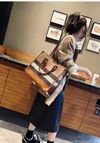 Louisa Canvas Leather Medium Shopping Tote Brown