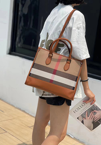 Louisa Canvas Leather Medium Shopping Tote Brown