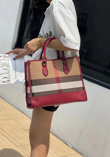 Louisa Canvas Leather Medium Shopping Tote Burgundy