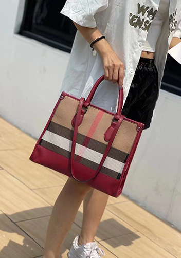 Louisa Canvas Leather Medium Shopping Tote Burgundy