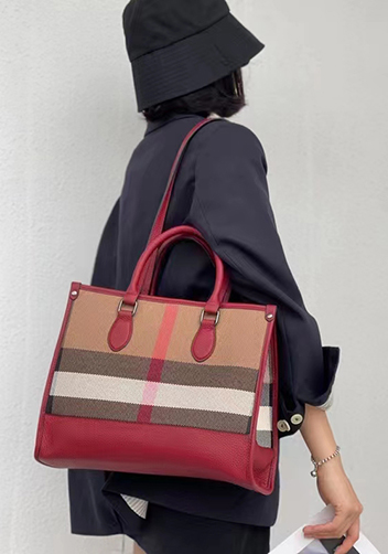 Louisa Canvas Leather Medium Shopping Tote Burgundy
