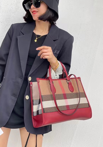 Louisa Canvas Leather Medium Shopping Tote Burgundy