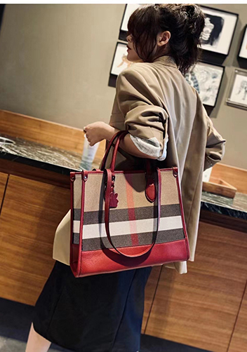 Louisa Canvas Leather Medium Shopping Tote Burgundy