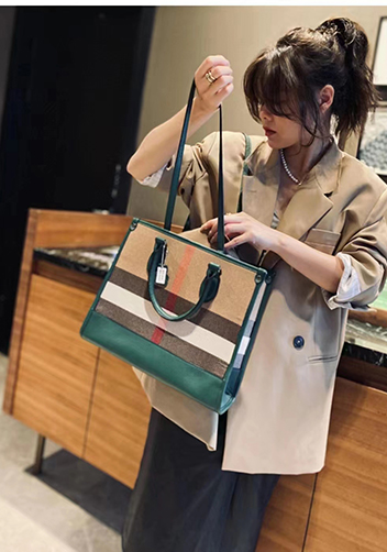 Louisa Canvas Leather Medium Shopping Tote Green