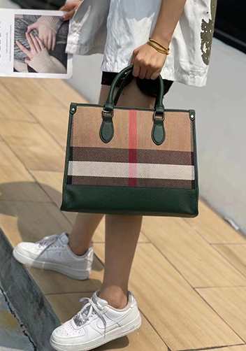 Louisa Canvas Leather Medium Shopping Tote Green